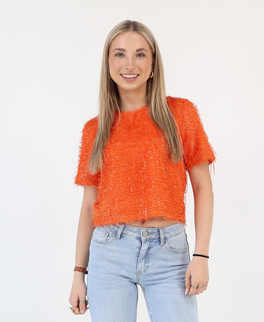 Feather Sequin Top Orange