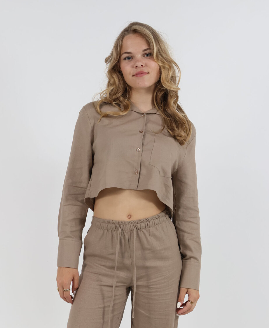 Linen Cropped Blouse Taupe