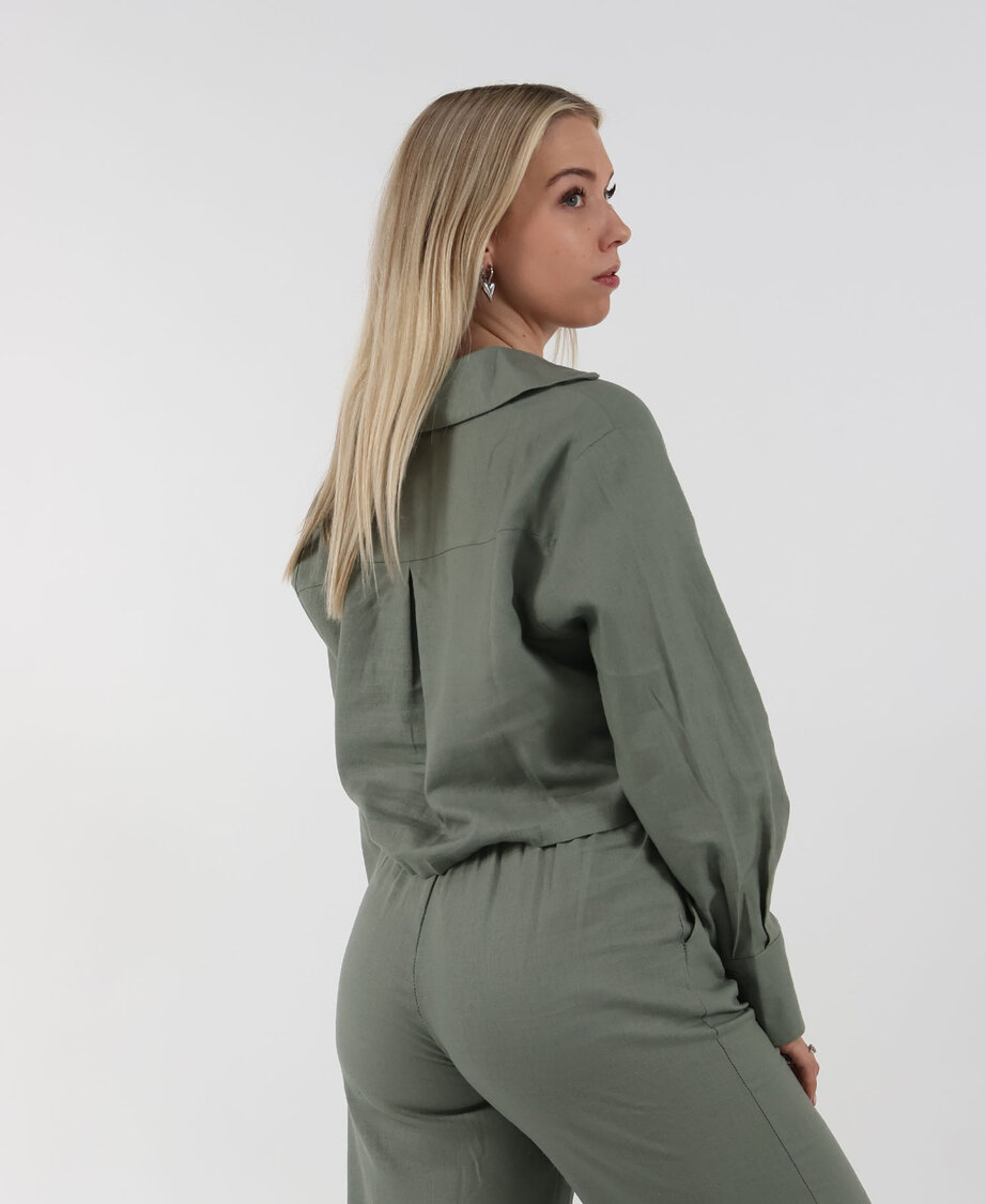 Linen Cropped Blouse Khaki
