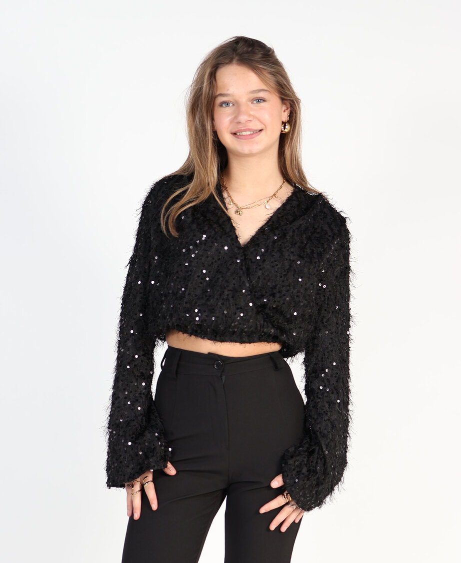 Sparkle Feather Top Black (PRE ORDER 14-11)