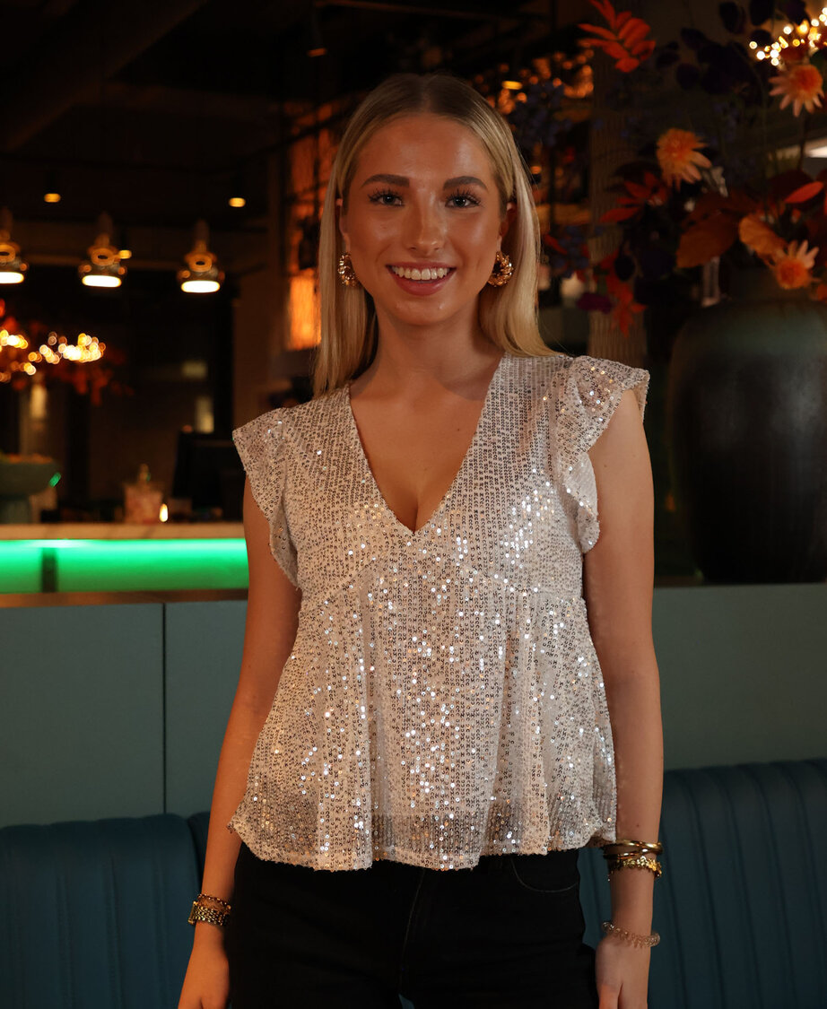 Ruffle Sequin Top White