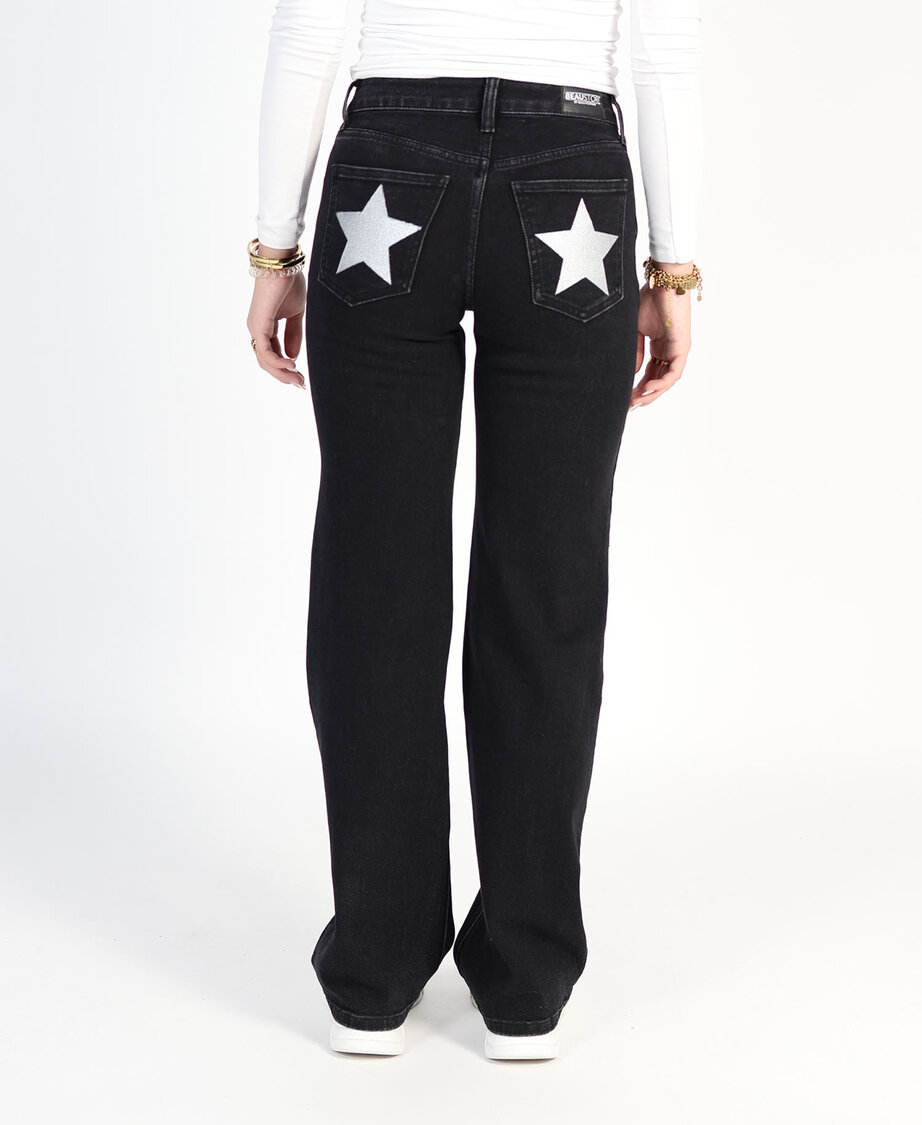 Stars Low/Mid Waist Wide Leg Jeans Black 3512-1 (REGULAR) (PRE ORDER 27-11)