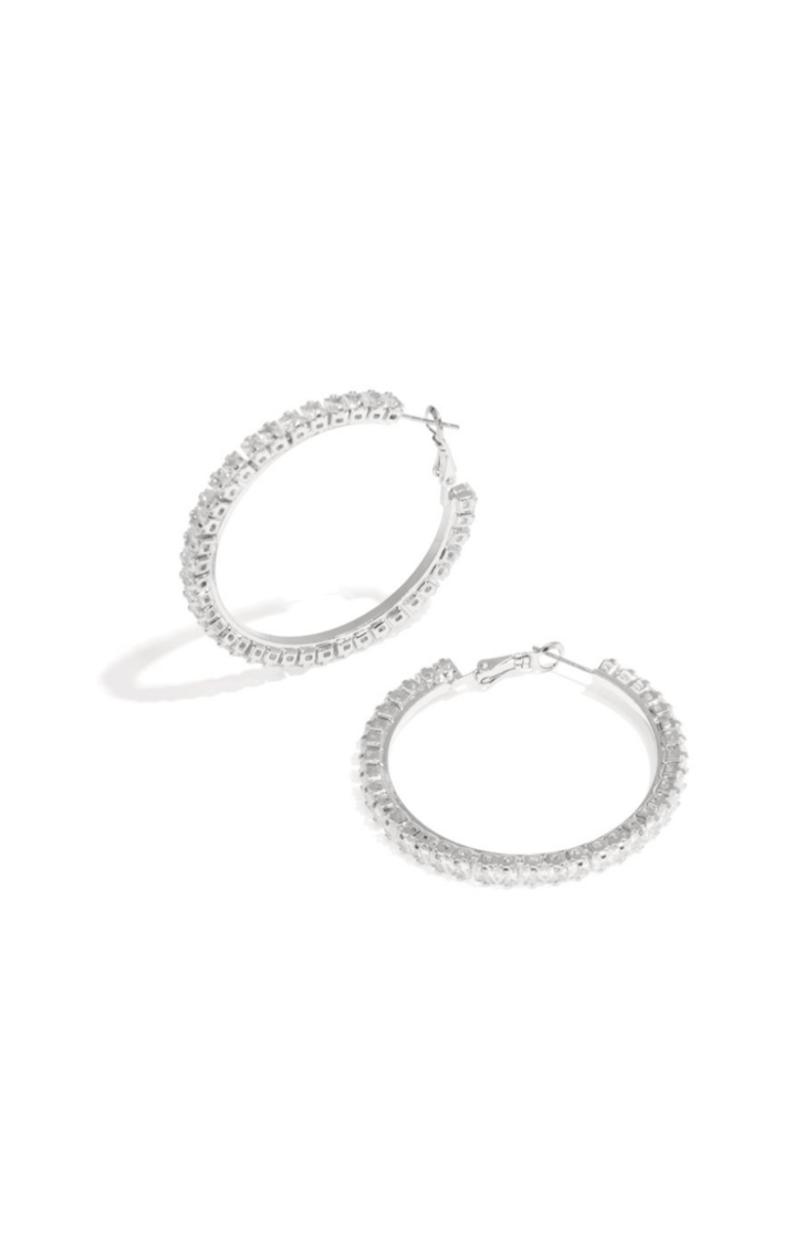 Rhinestone Hoop Earrings Silver