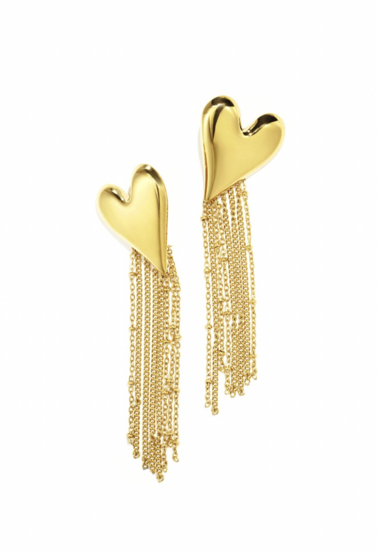 Heart Fringe Earrings Gold