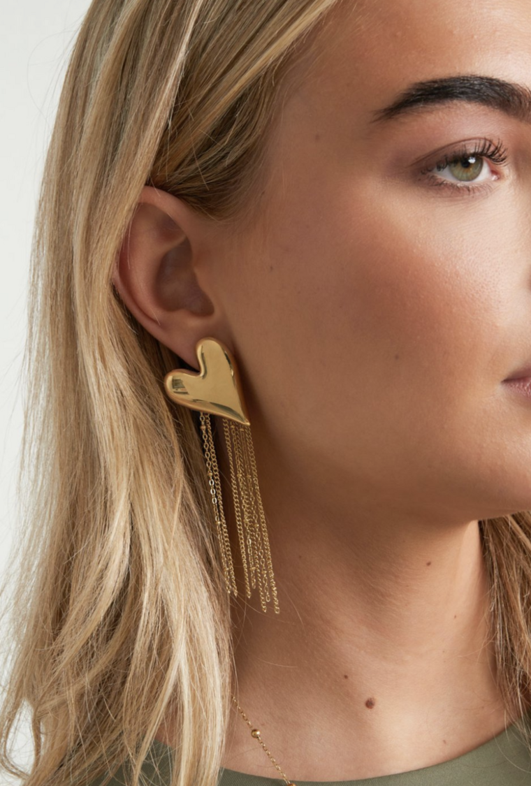 Heart Fringe Earrings Gold
