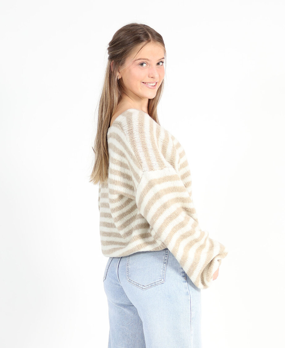 Striped Cardigan Beige