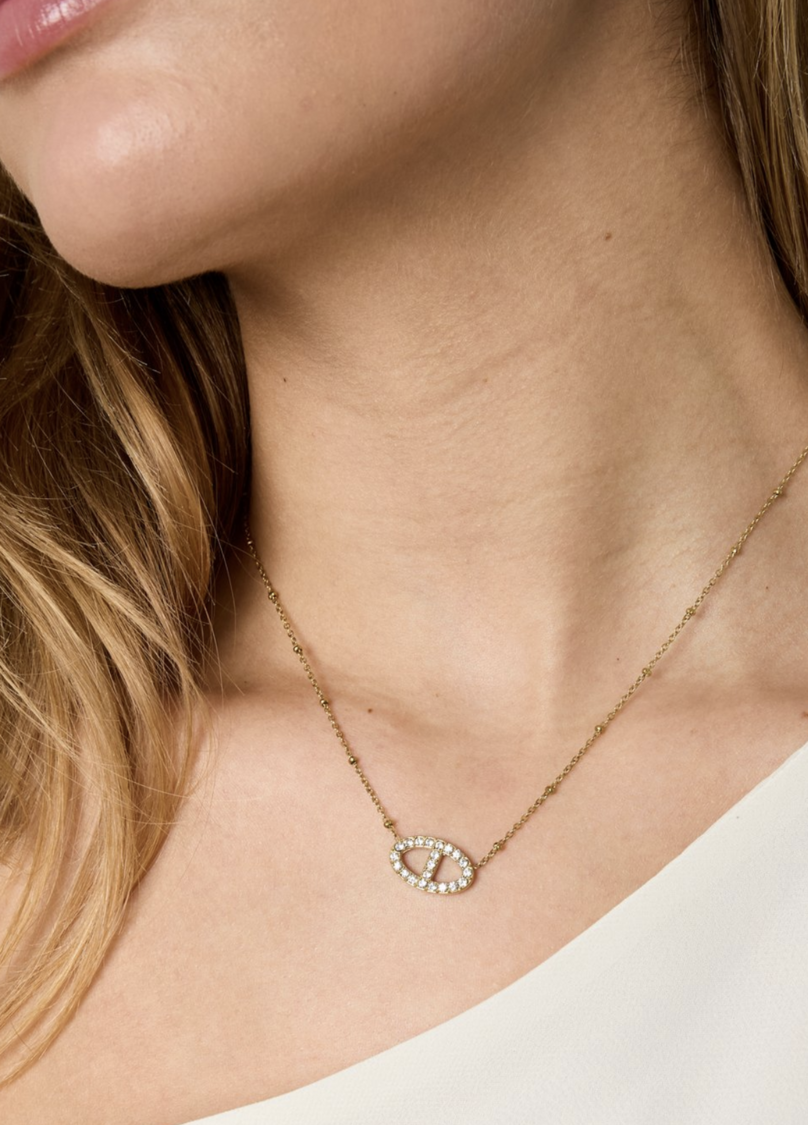 Midnight Oval Necklace Silver