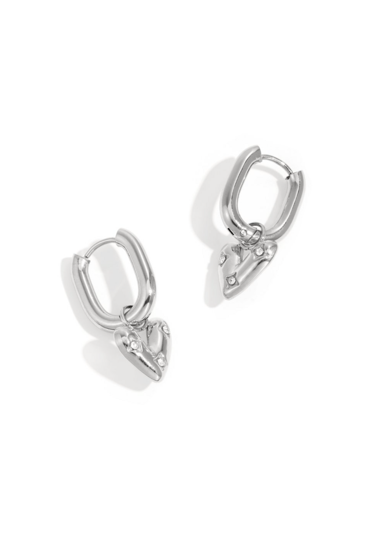 Sparkle Heart Earrings Silver