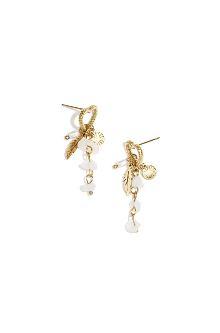 White Pearl Hearts Earrings Gold