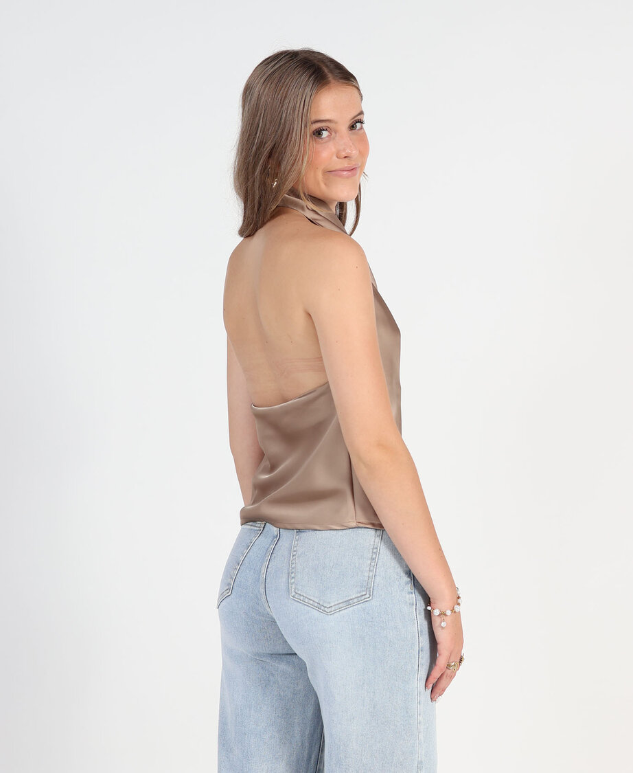 Satin Halter Top Taupe