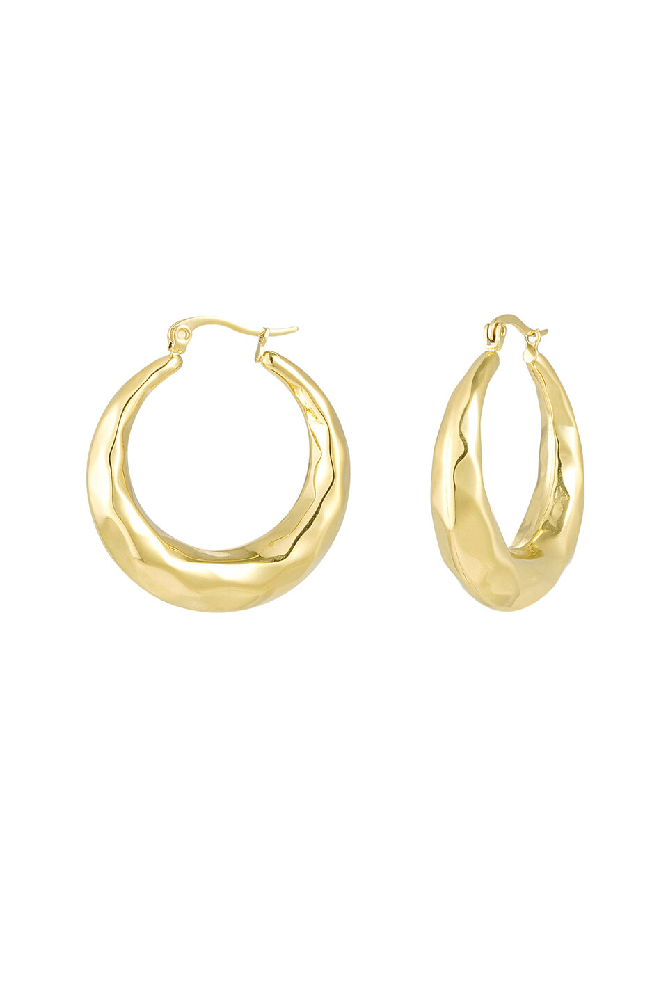 Round earrings with dented motif Gold