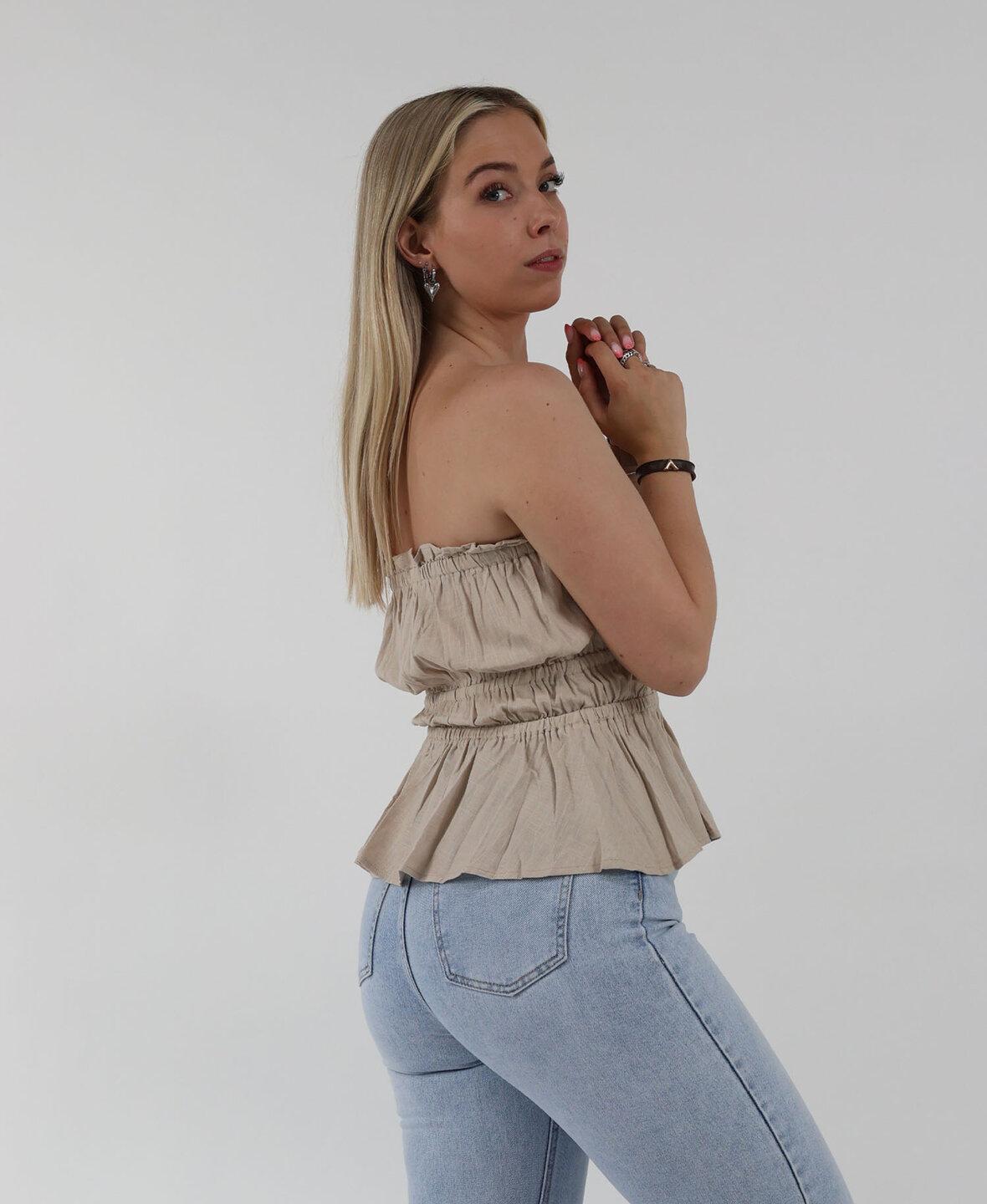 Linen Bandeau Top Taupe
