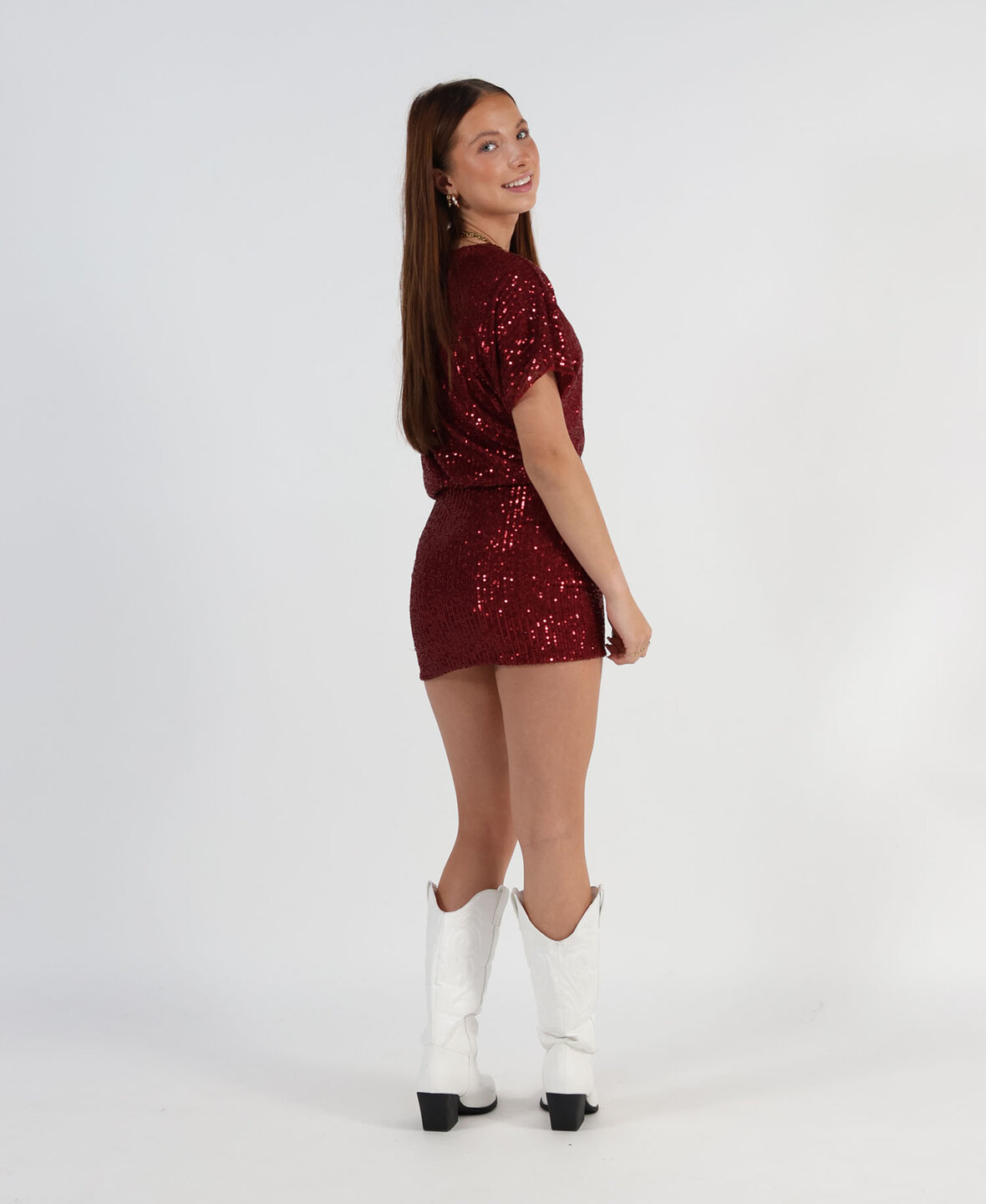 Serena Sequin Dress Bordeaux