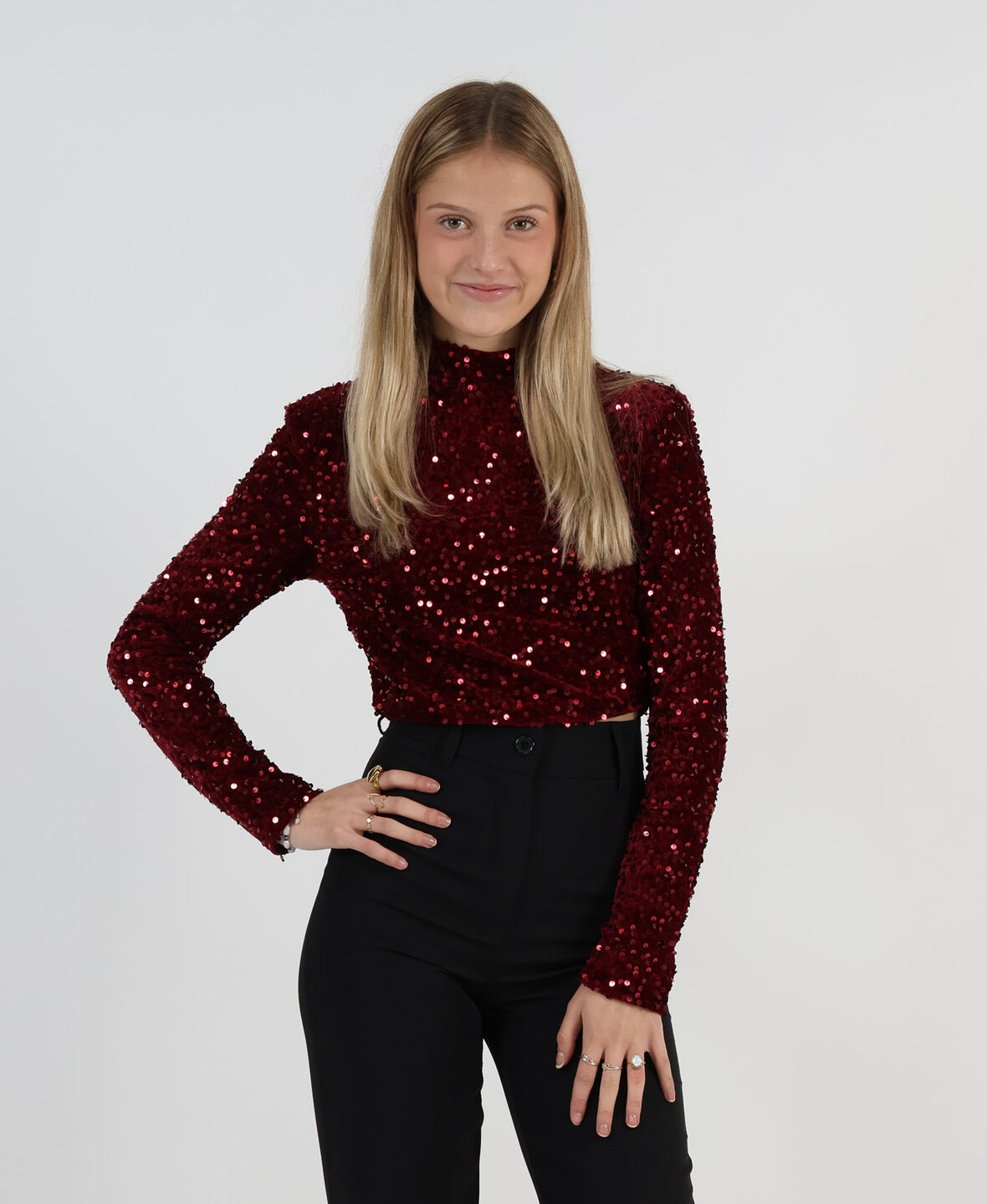 Velvet Sequin Top Long Bordeaux