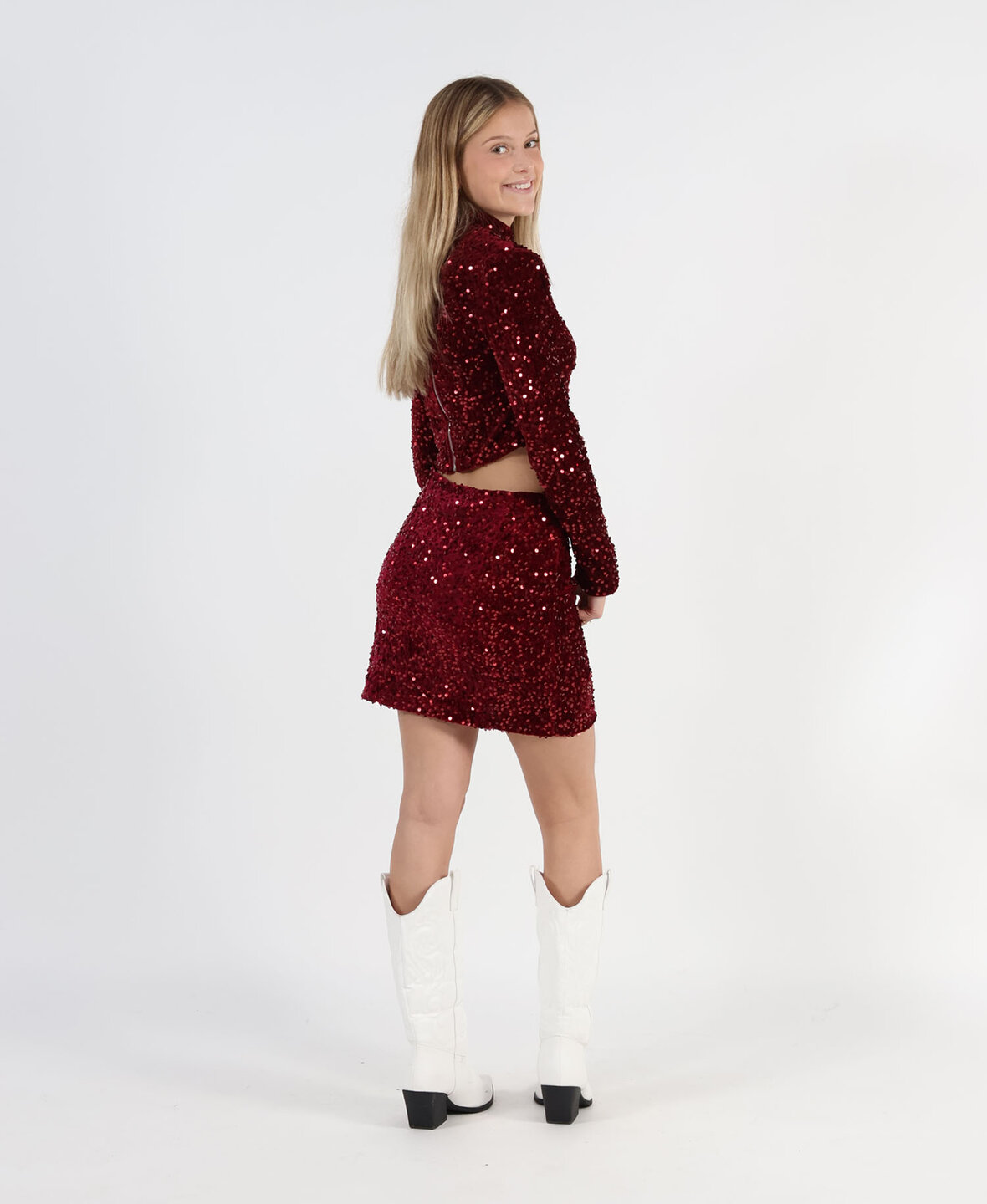 Velvet Sequin Skirt Bordeaux