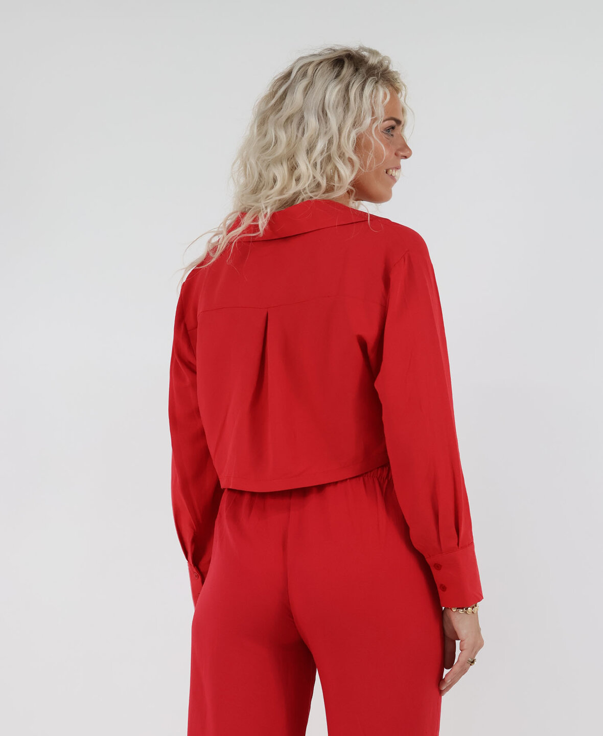 Linen Cropped Blouse Red