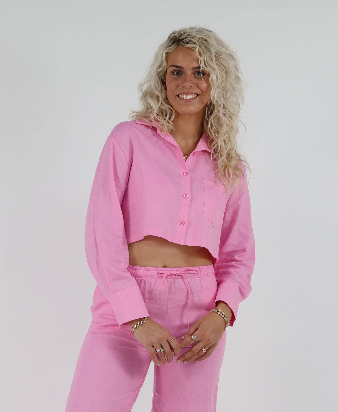 Linen Cropped Blouse Babypink