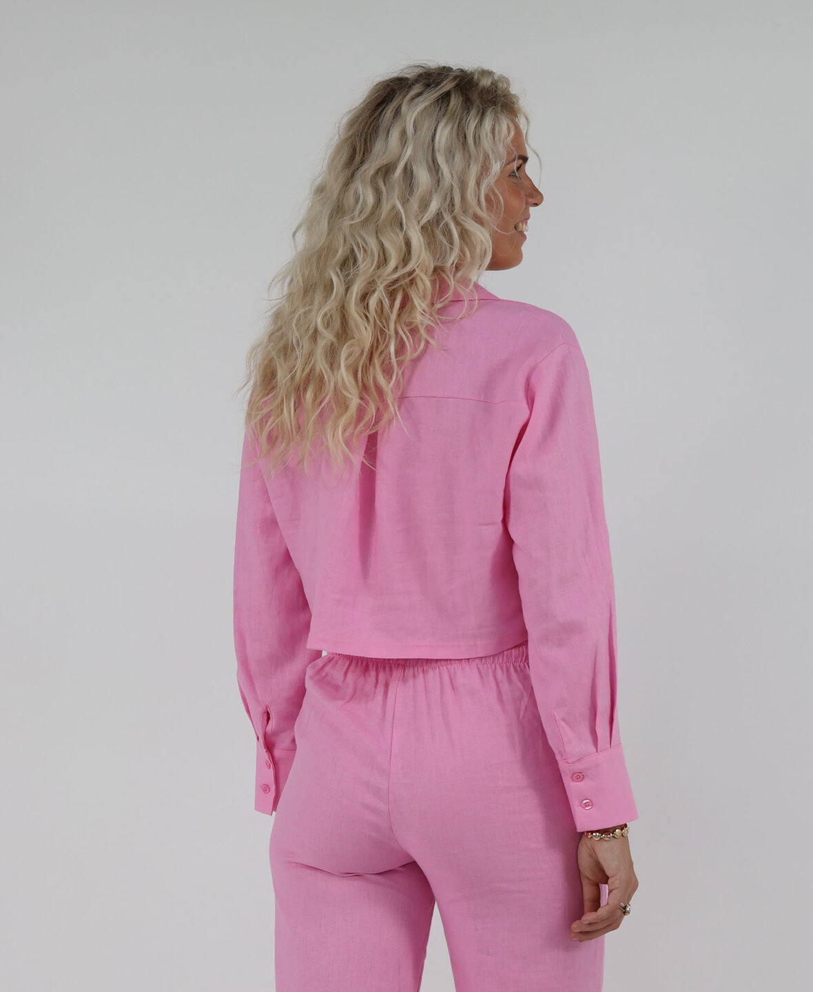 Linen Cropped Blouse Babypink