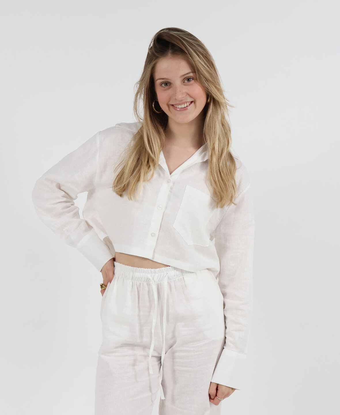 Linen Cropped Blouse White