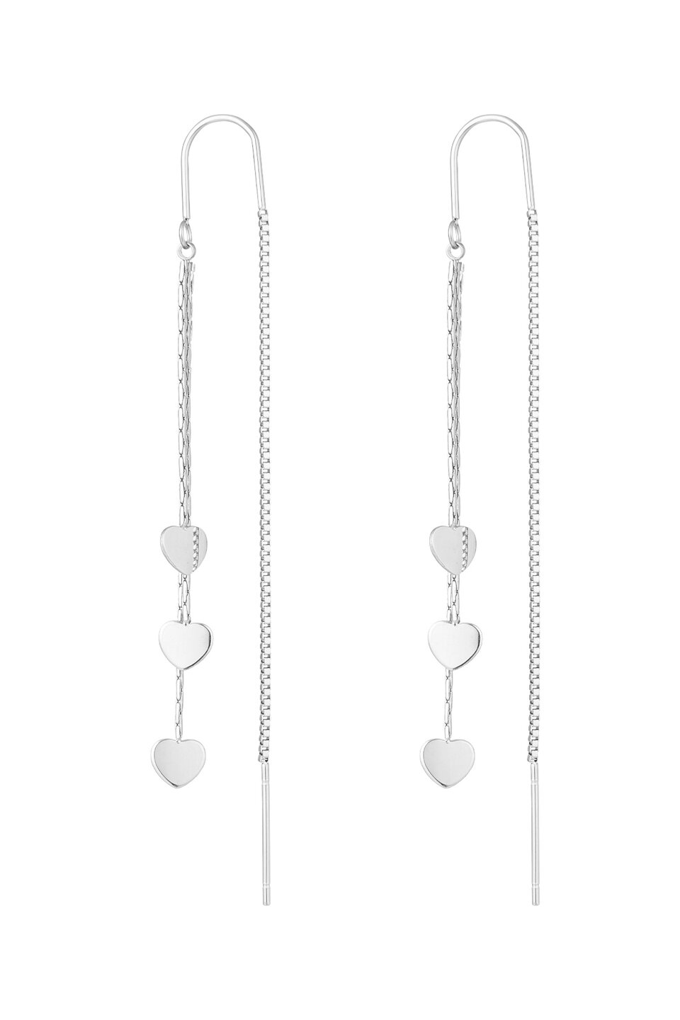 Long Hearts Earrings Silver