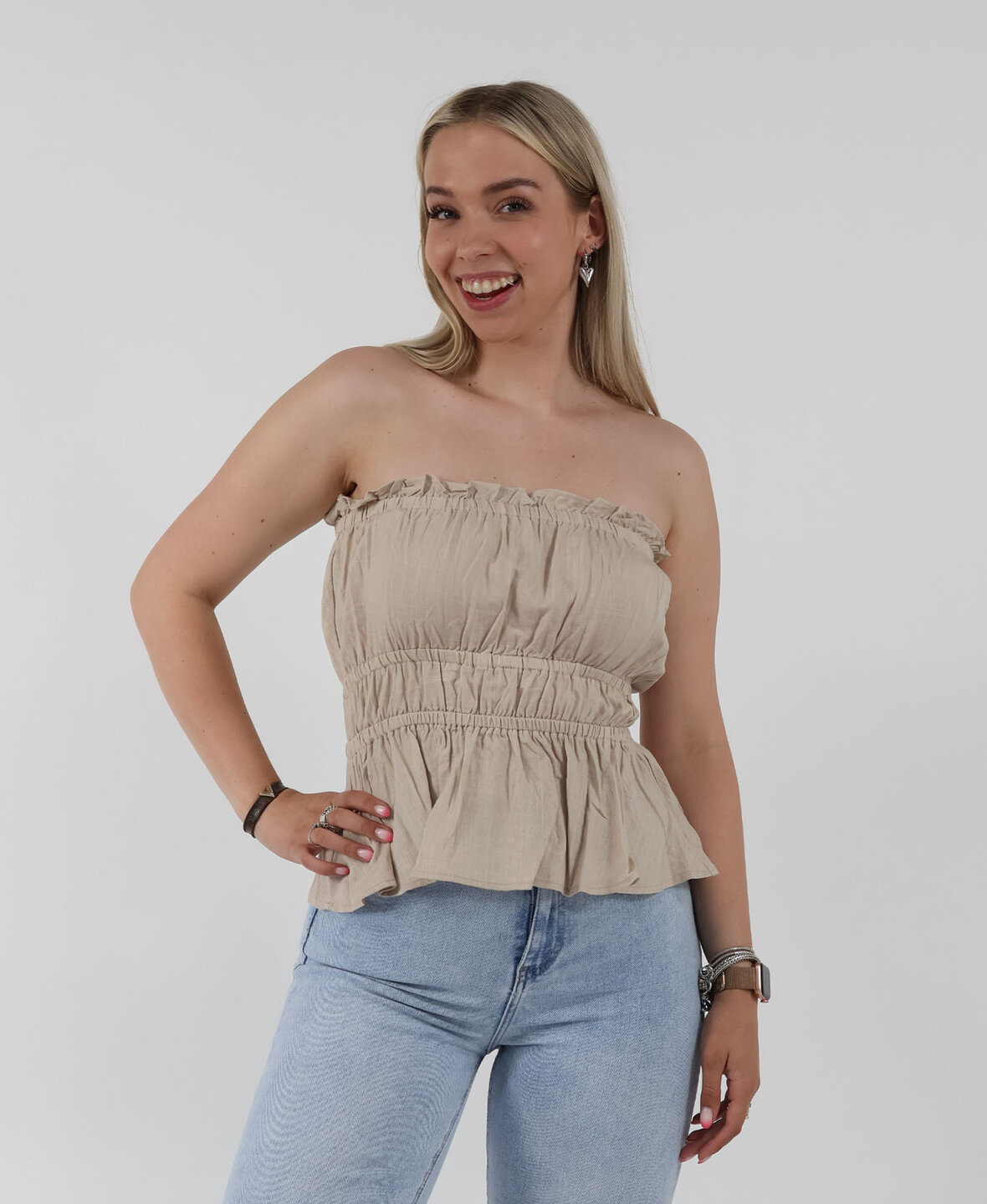 Linen Bandeau Top Taupe