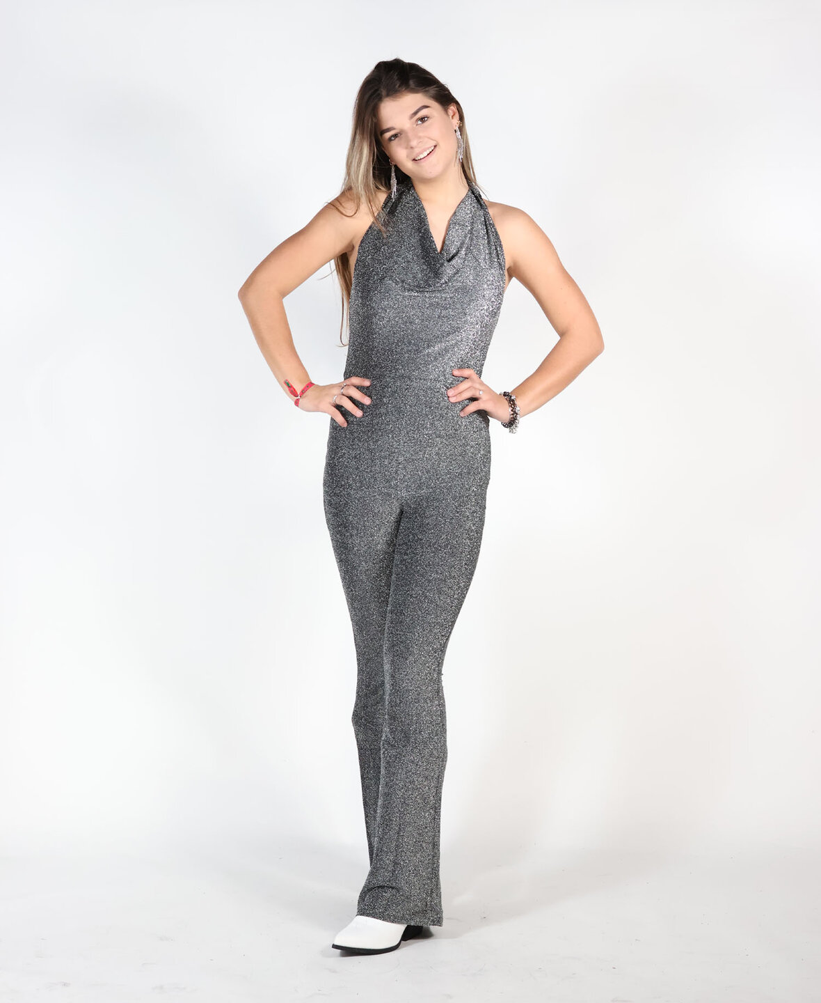 Halter Sparkle Jumpsuit Silver
