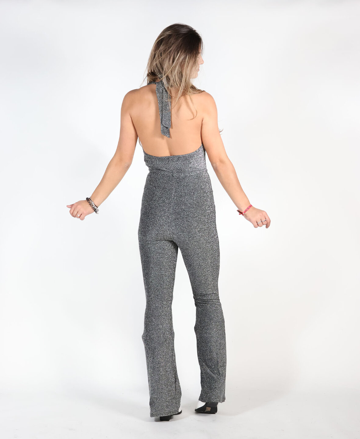 Halter Sparkle Jumpsuit Silver