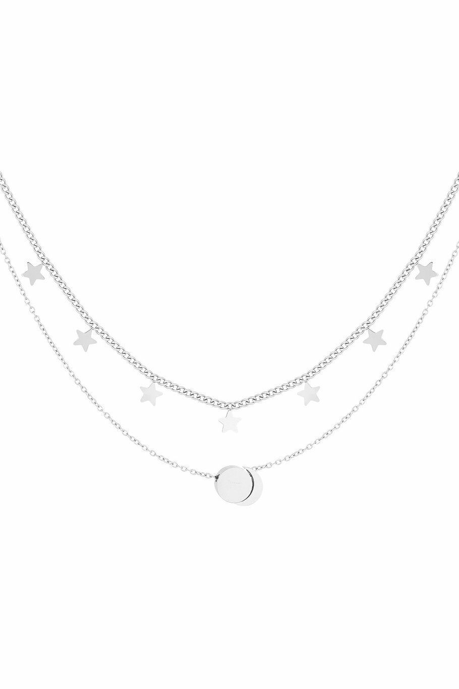 Stars And Moon Layer Necklace Silver