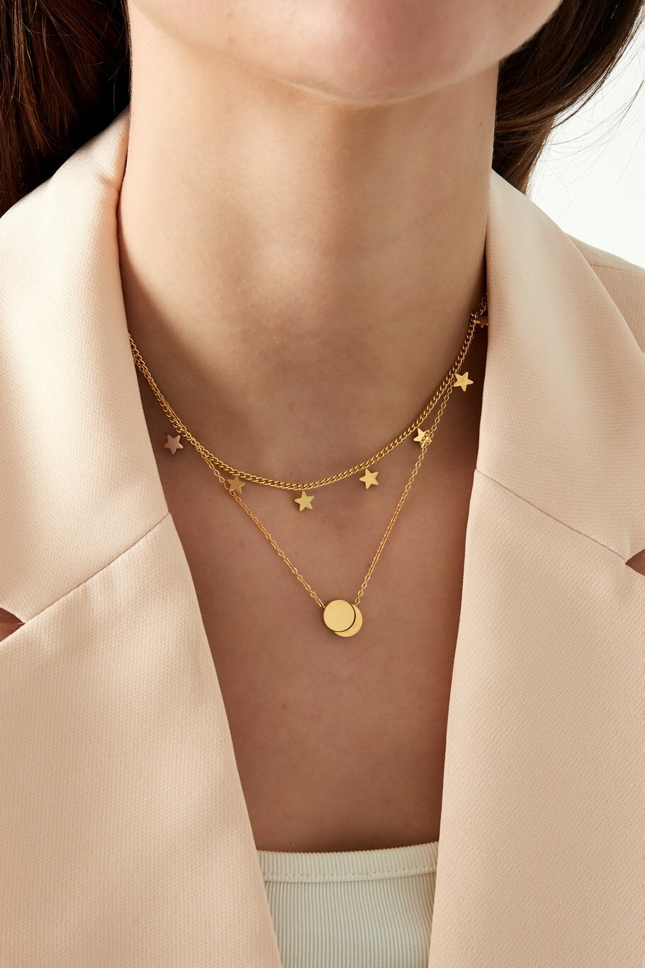 Stars And Moon Layer Necklace Silver
