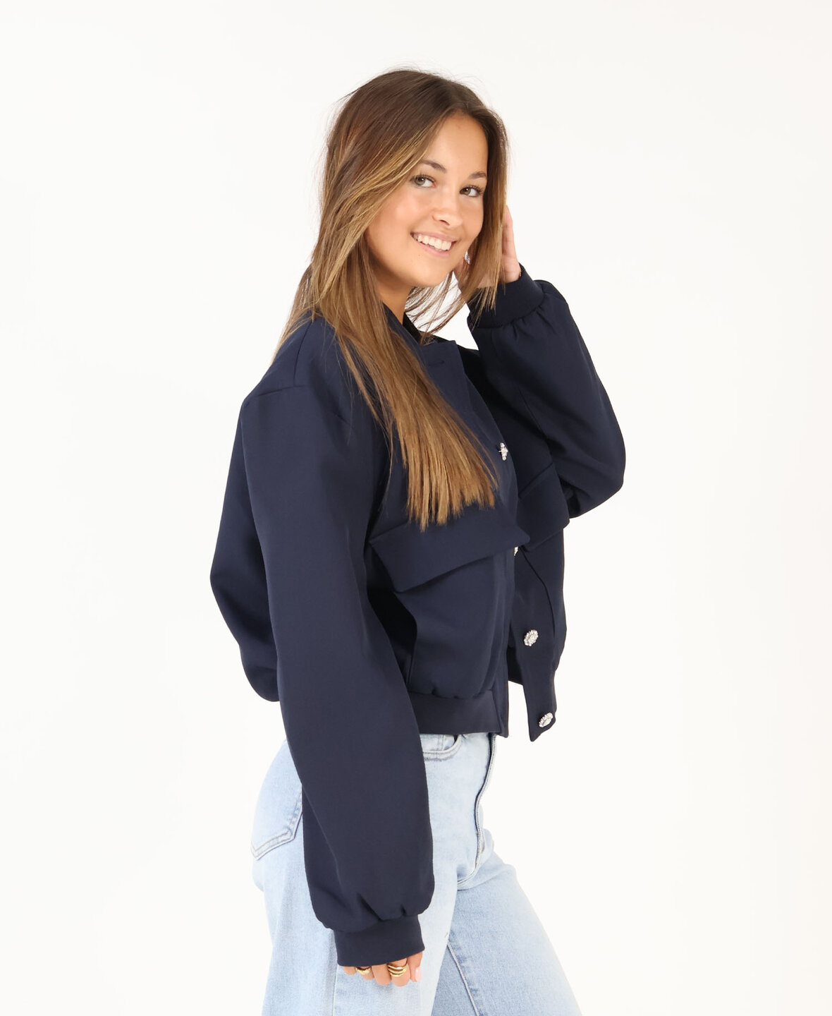 Classy Bomber Jacket Navy Blue
