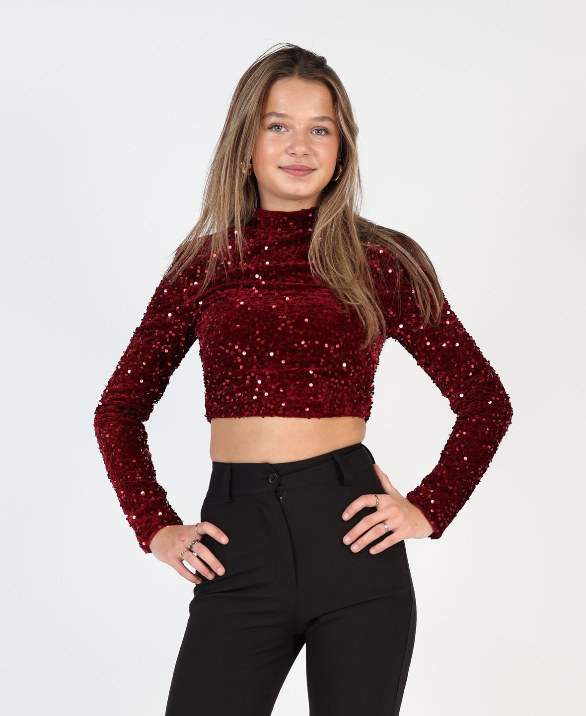 Velvet Sequin Top Long Bordeaux