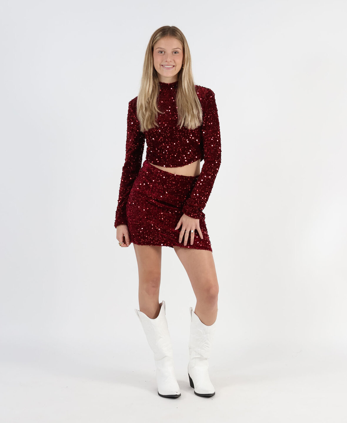 Velvet Sequin Skirt Burgundy