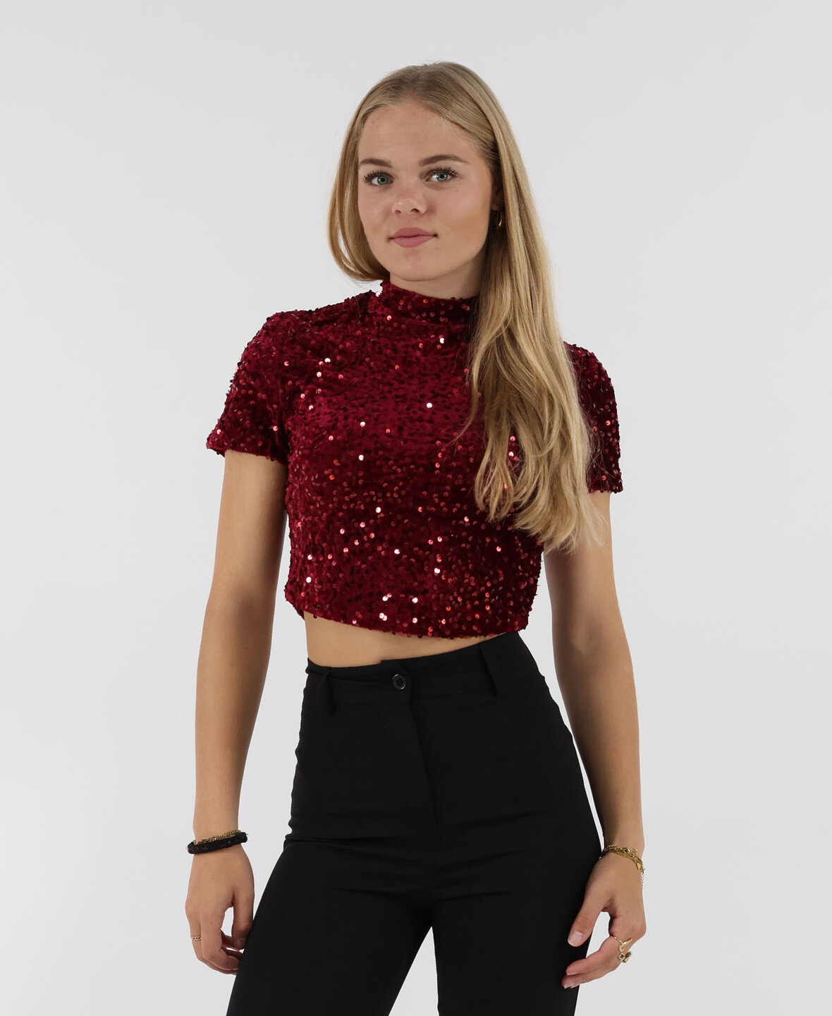 Velvet Sequin Top Short Burgundy