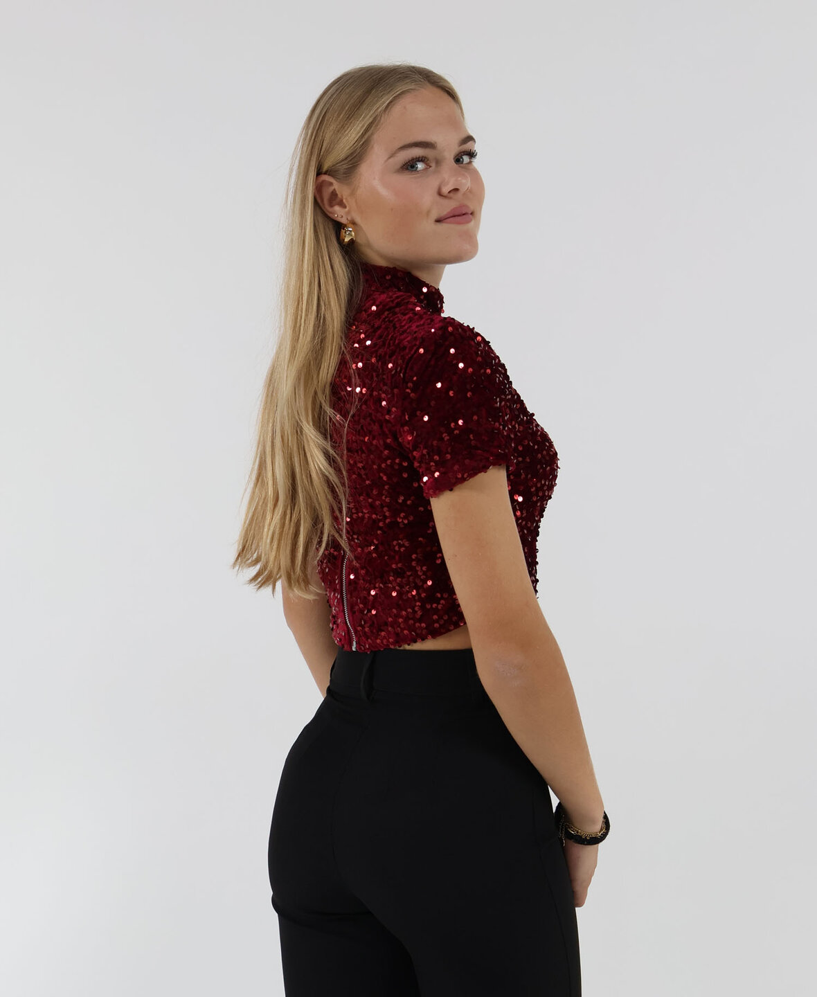Velvet Sequin Top Short Burgundy