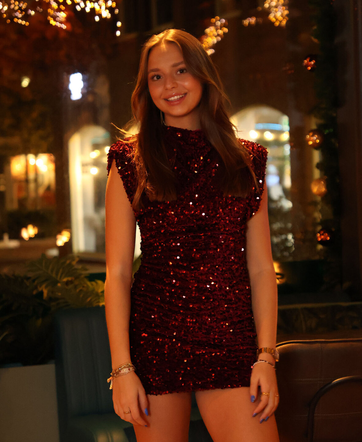 New York Sequin Dress Burgundy