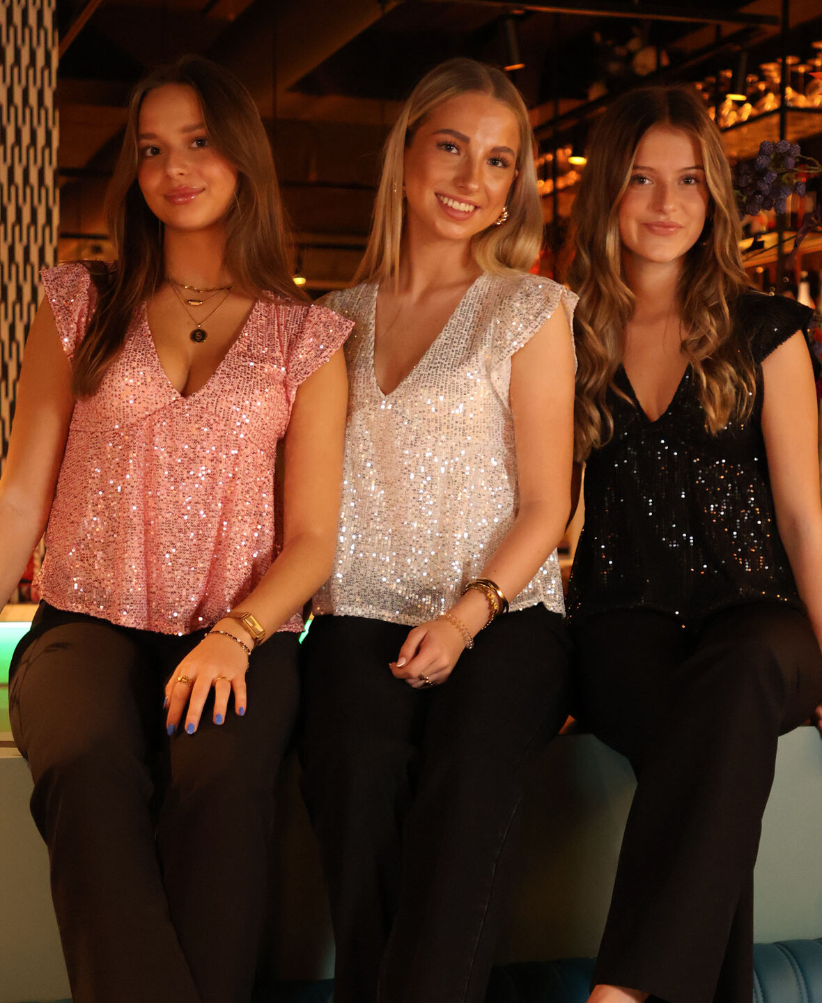 Ruffle Sequin Top Black