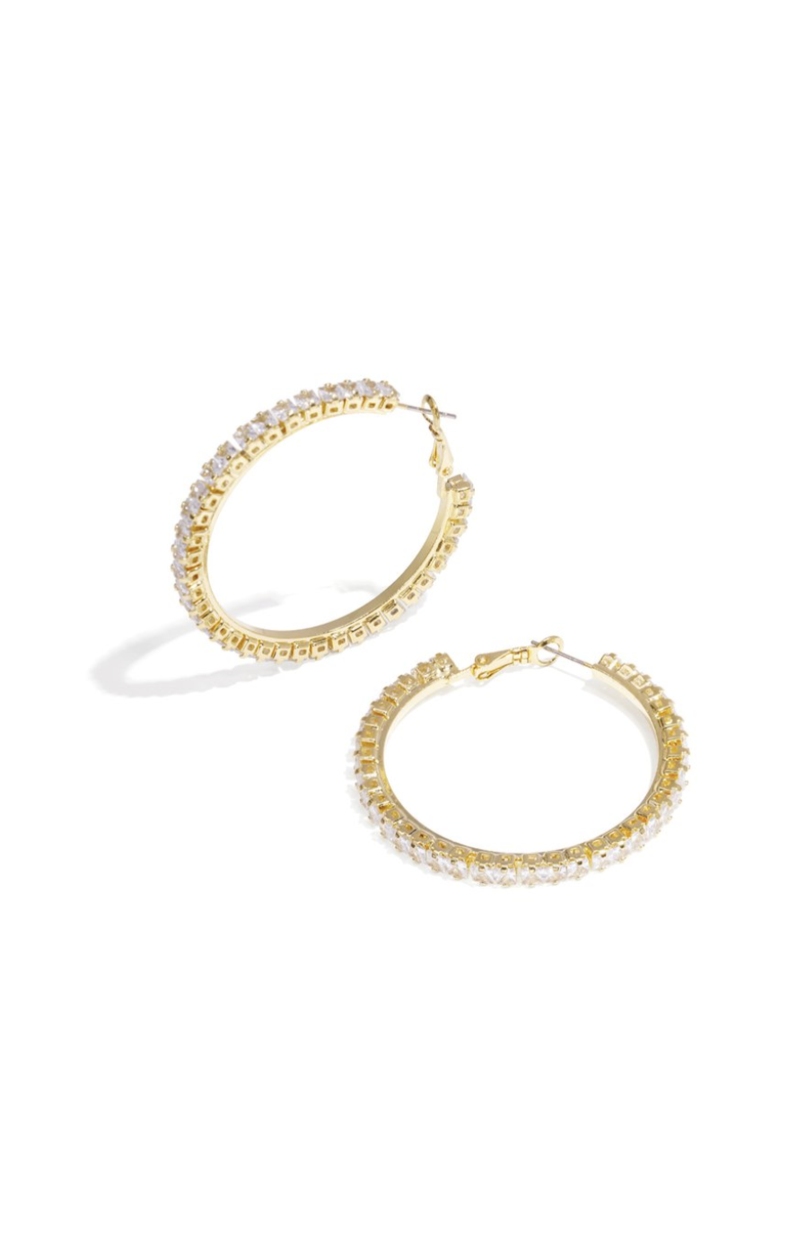 Rhinestone Hoop Earrings Gold