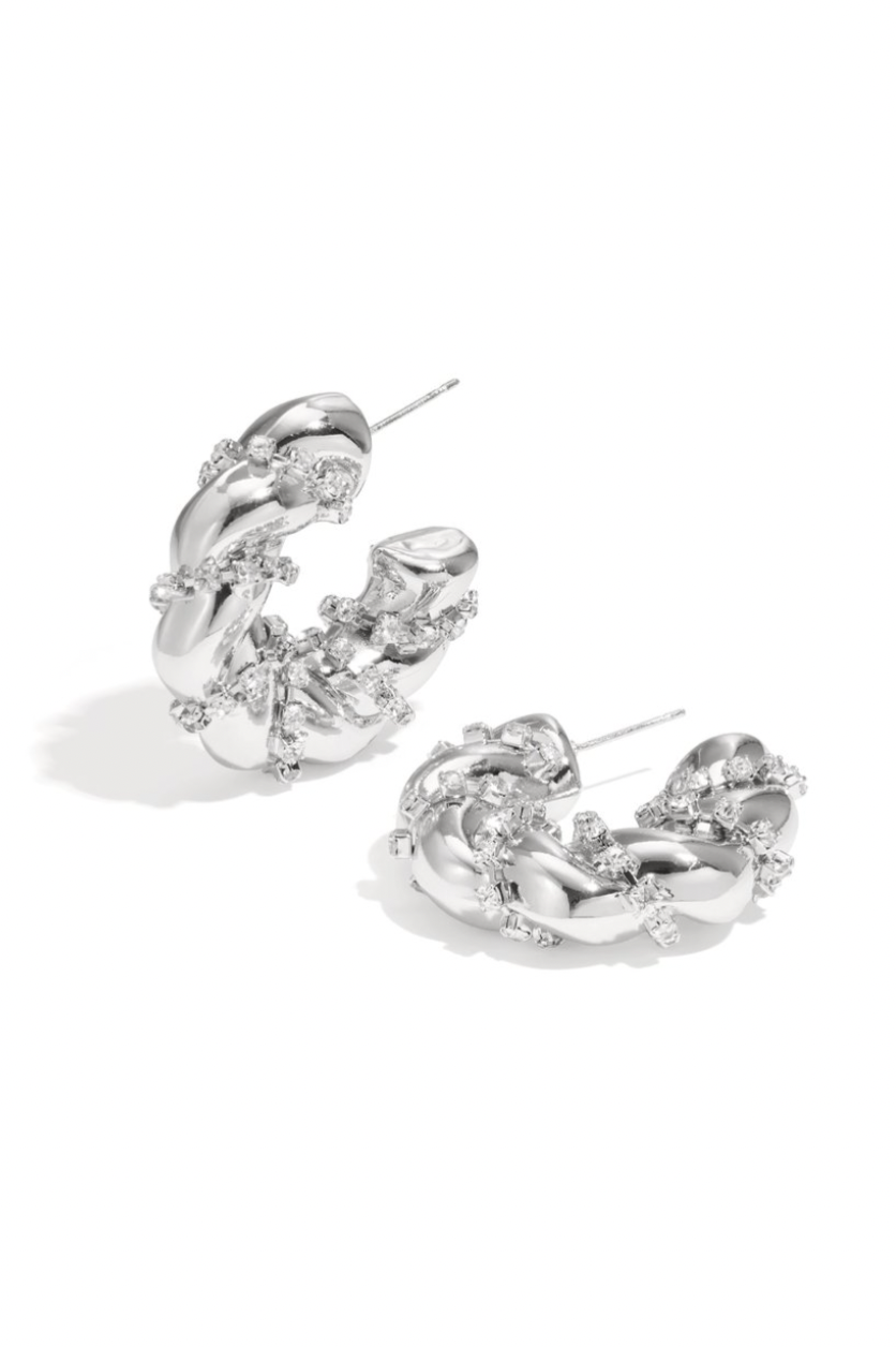 Twisted Rhinestone Earrings Silver