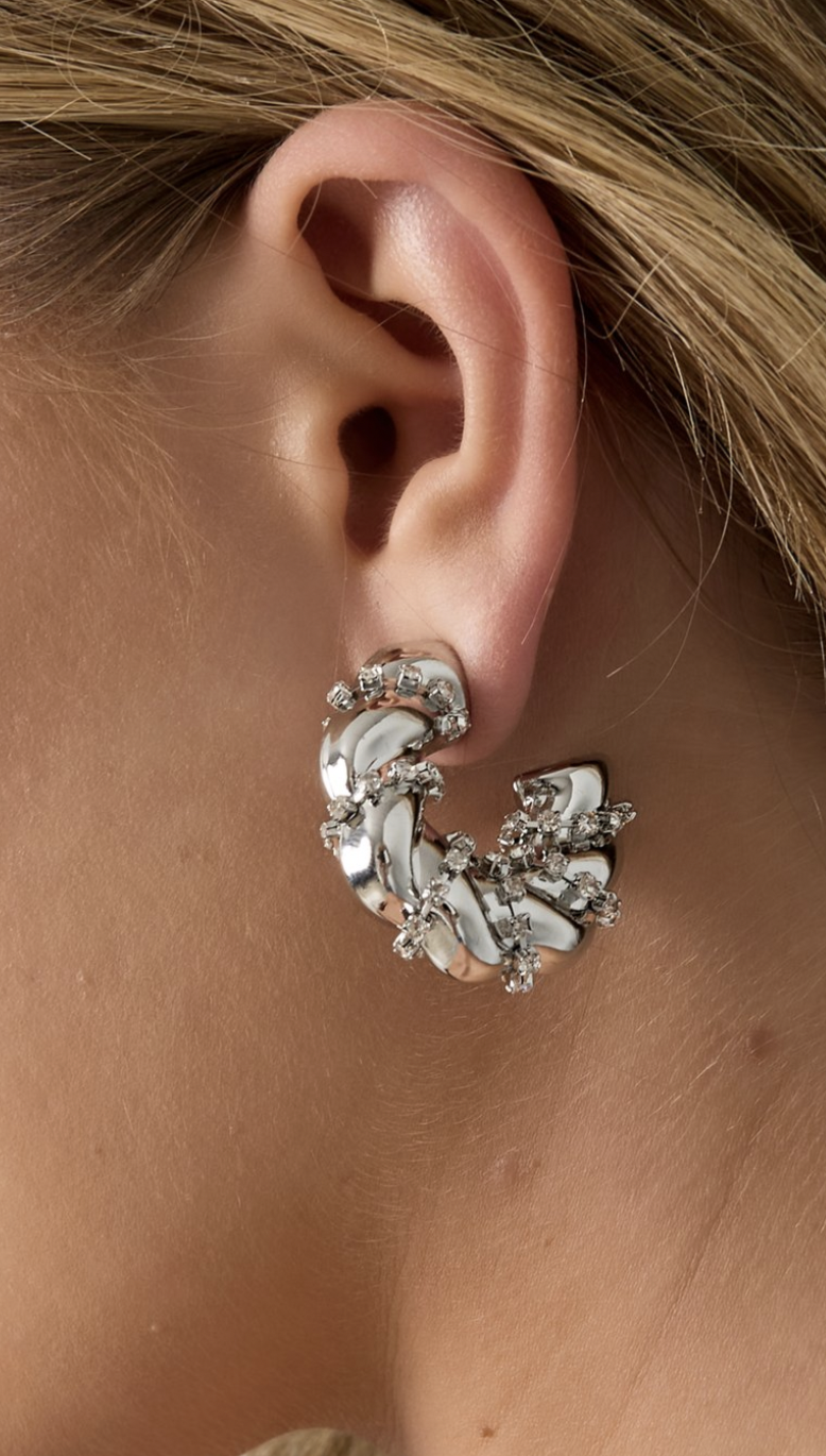 Twisted Rhinestone Earrings Silver