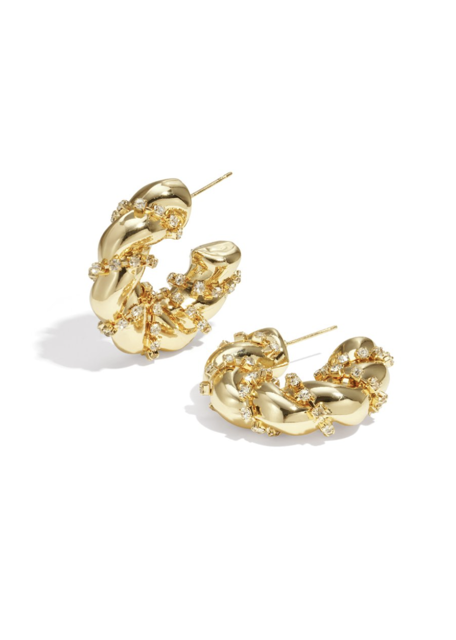Twisted Rhinestone Earrings Gold
