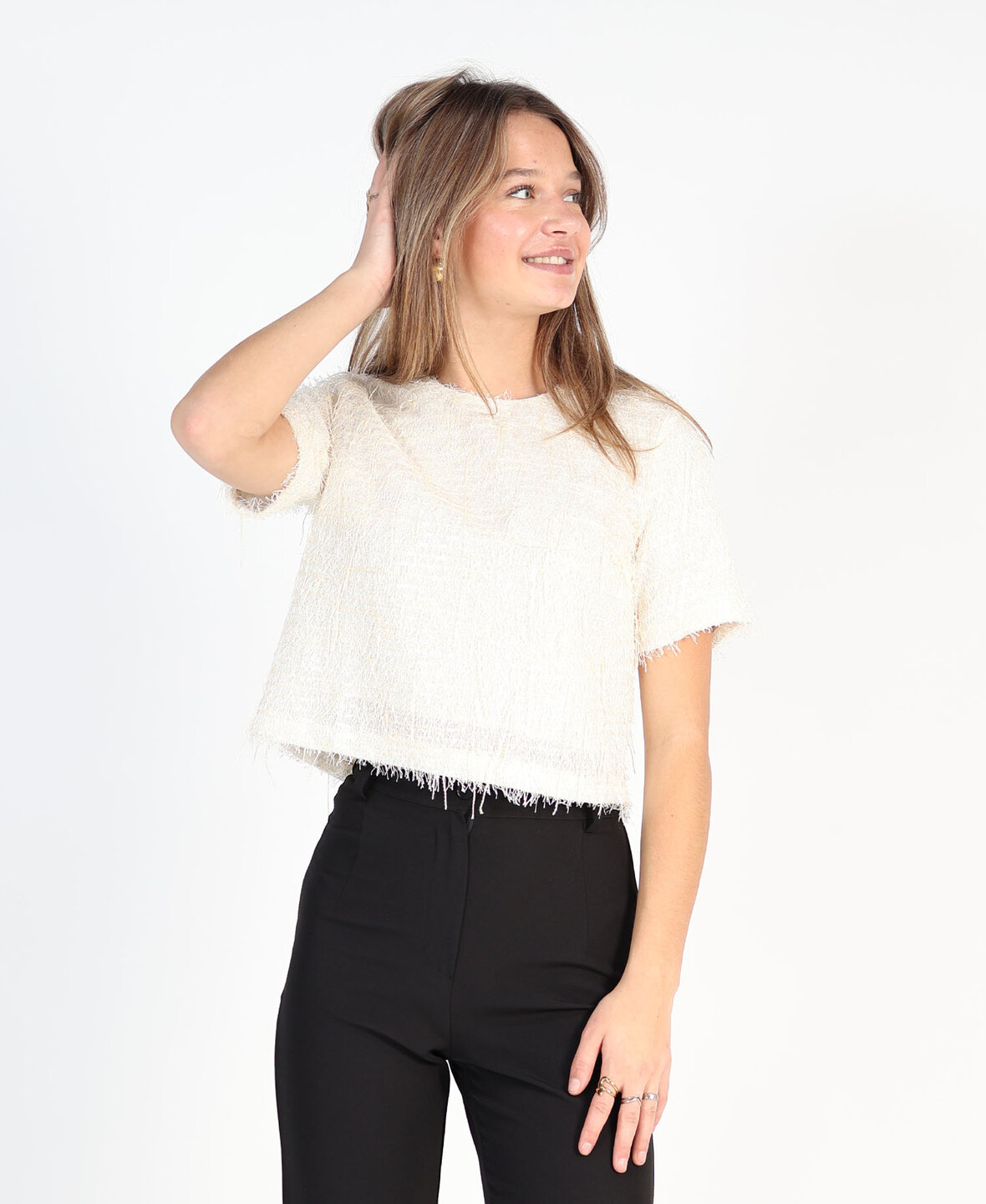 Feather Sequin Top Cr&egrave;me