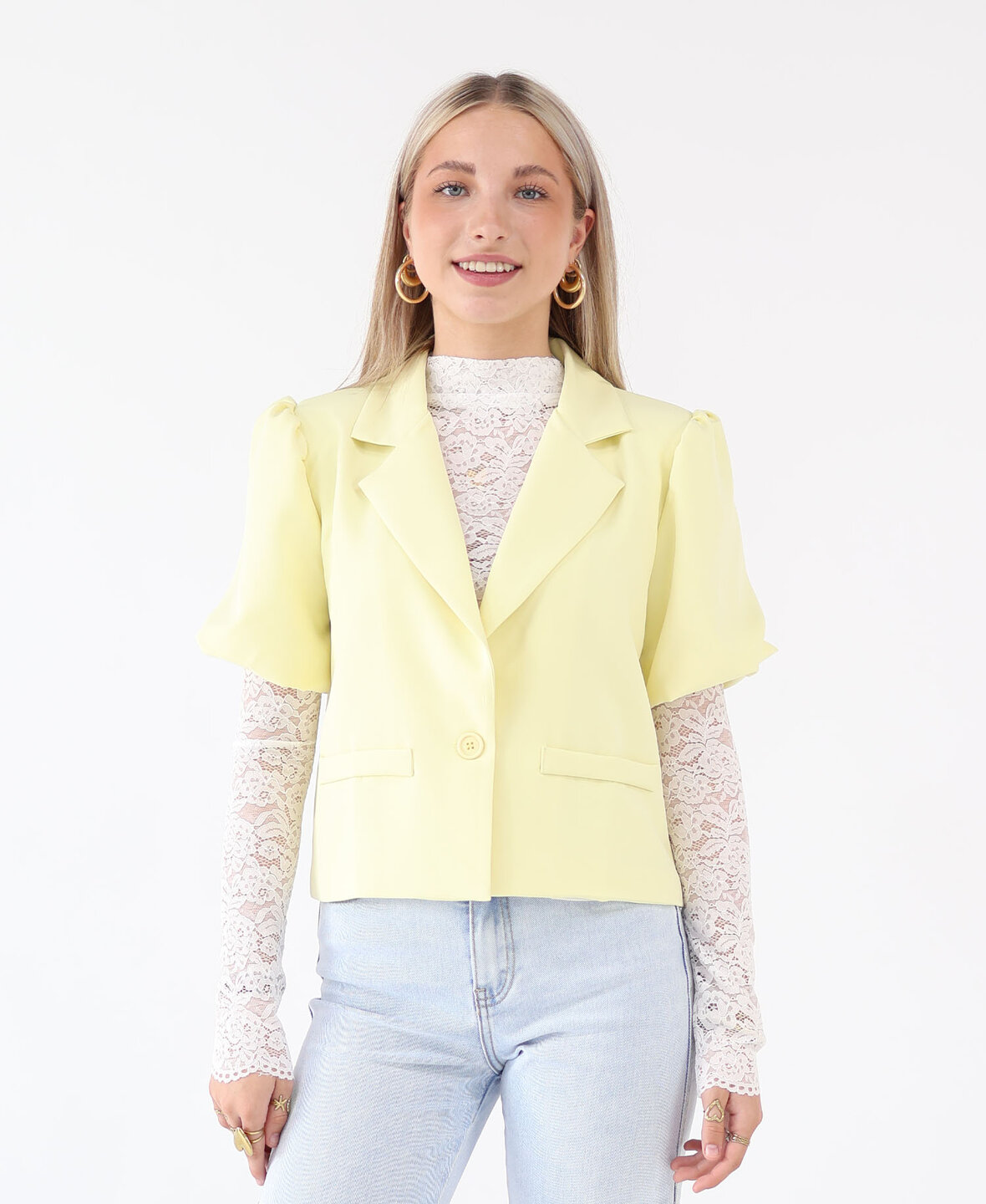 Sanne Puff Sleeve Blazer Butter Yellow