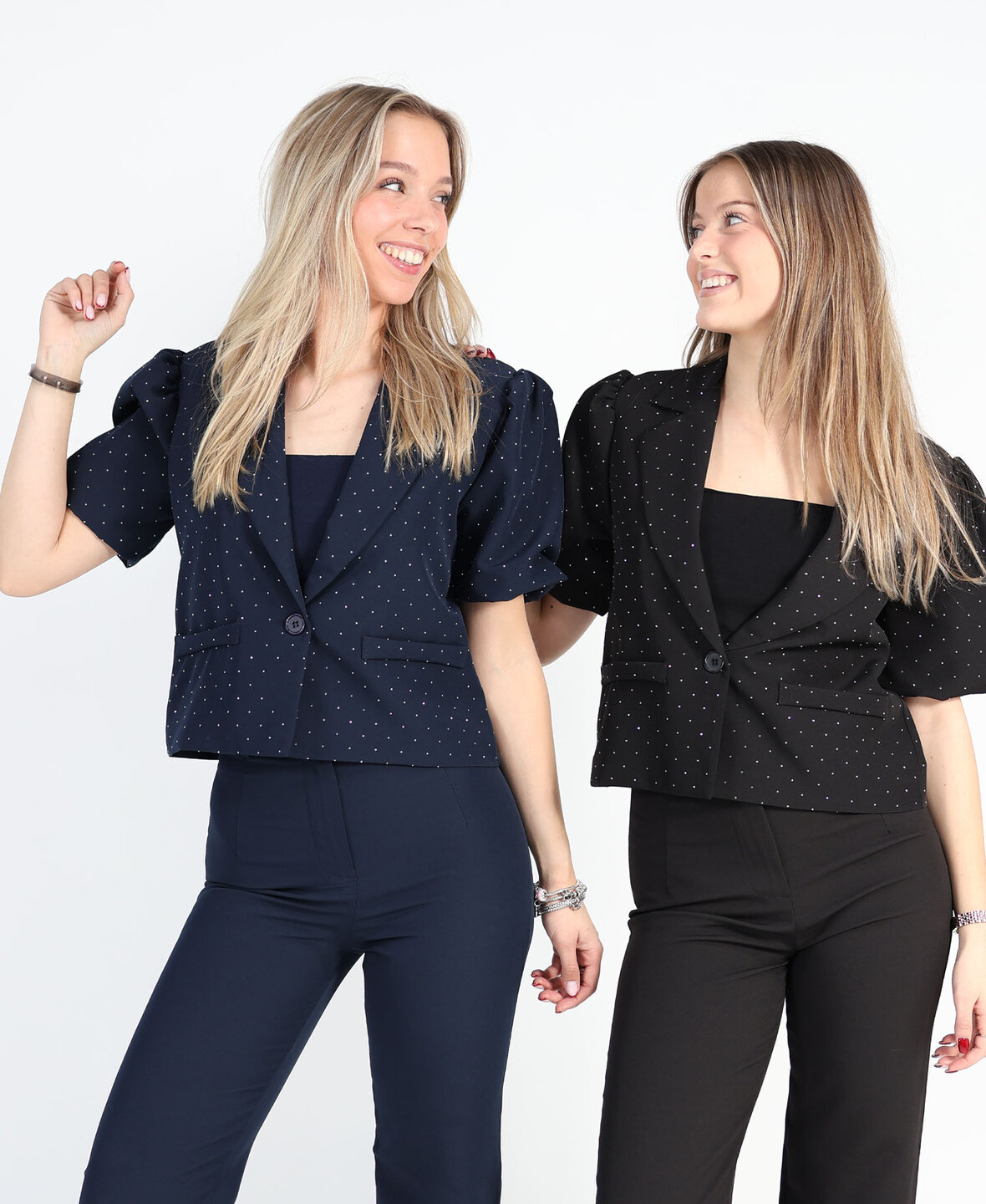 Diamond Puff Sleeve Blazer Black