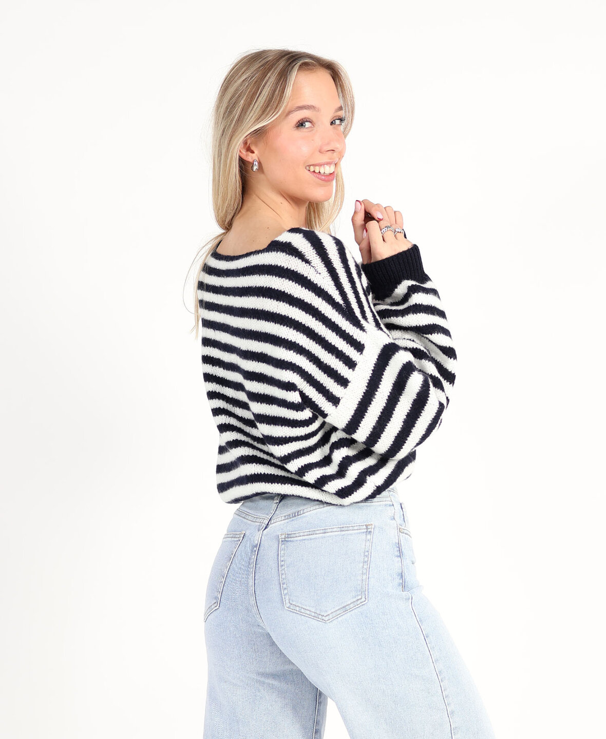 Striped Cardigan Navy Blue