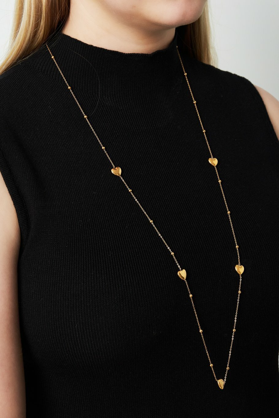 Hearts Extra Long Necklace Silver