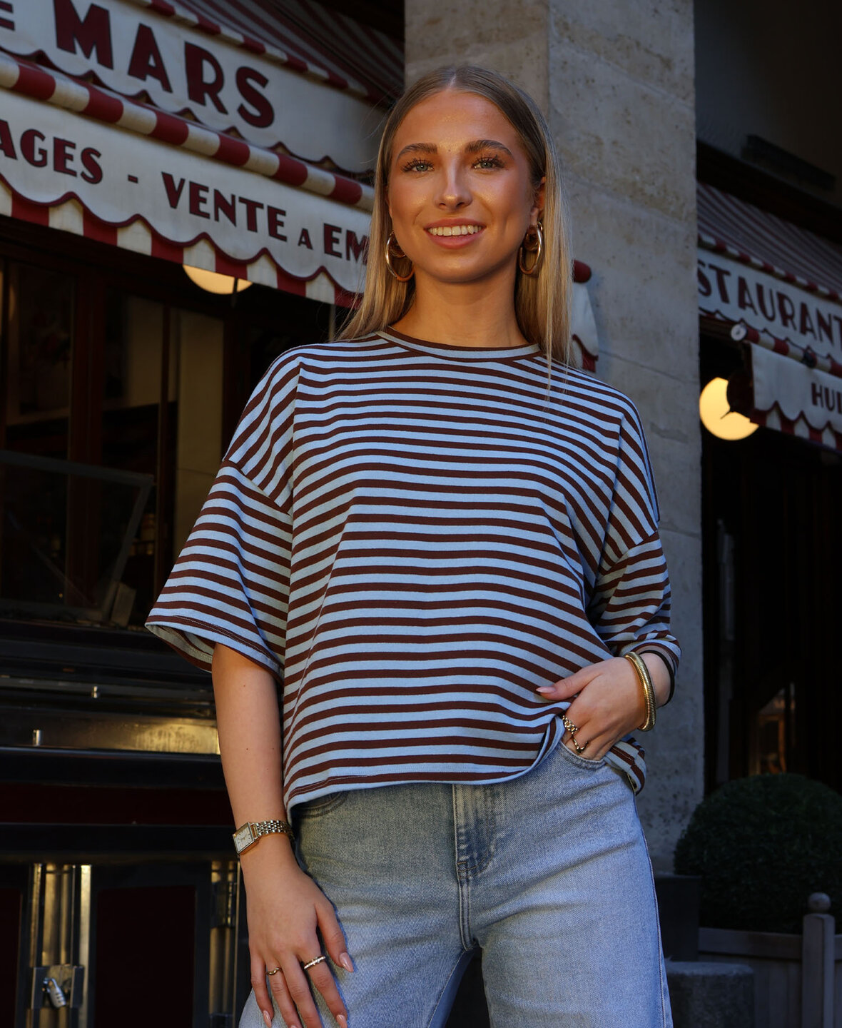 Oversized Tee Lightblue/Choco